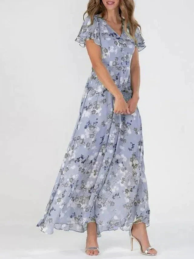 MC | A-line dress with floral print and V-neckline