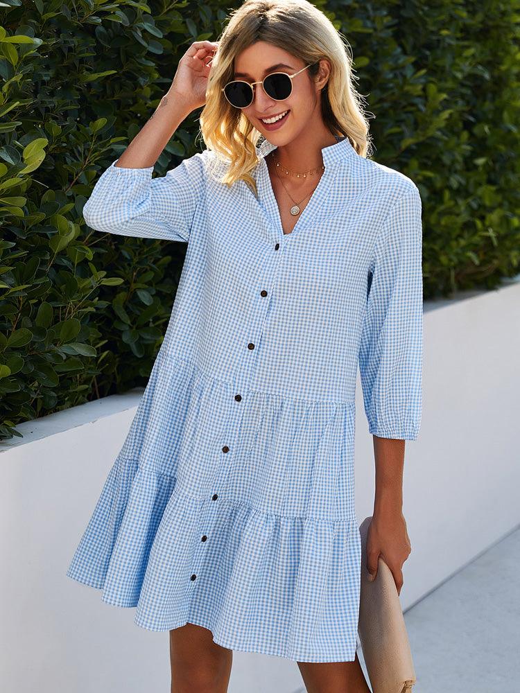 MC | Dress with V-neck, striped print and button placket