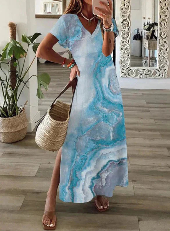 MC | Short-sleeved maxi dress with V-neckline