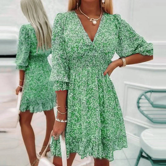 MC | Summer Short-sleeved mini dress with floral print