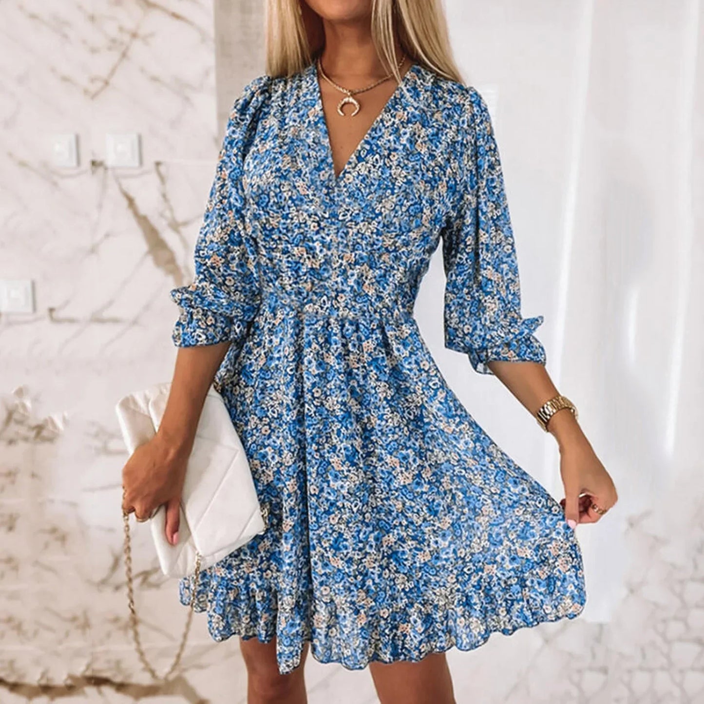 MC | Summer Short-sleeved mini dress with floral print