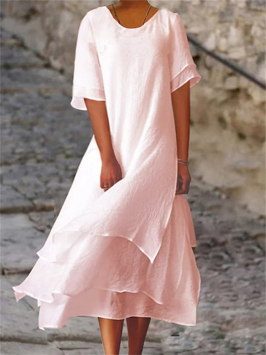MC | Short-sleeved dress with double layer and round neckline