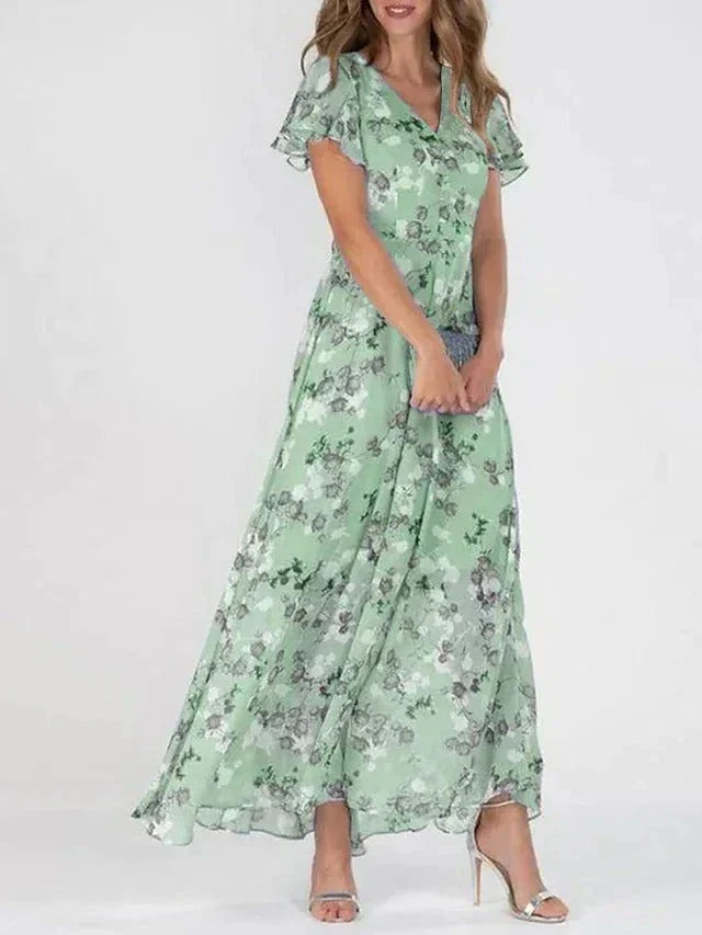 MC | A-line dress with floral print and V-neckline