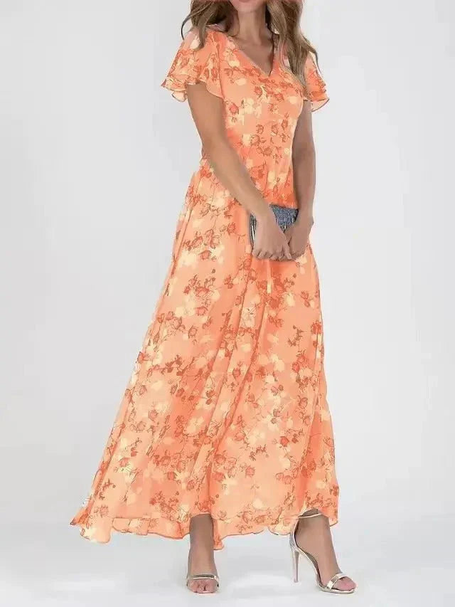 MC | A-line dress with floral print and V-neckline